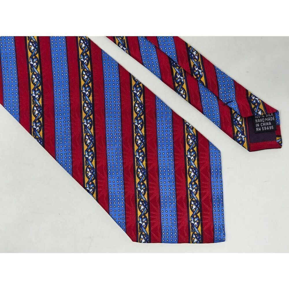MODA ITALIA COLLEZIONE SILK TIE RED BLUE BAROQUE BOLD SATIN 4" X 58"